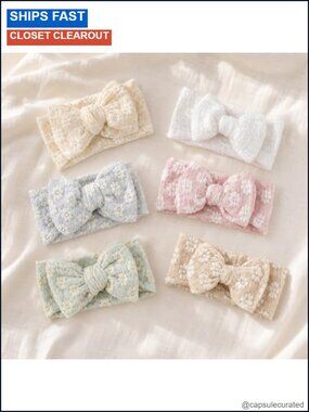 6 Pack Baby Girl Headbands Daisy Jacquard Layered Bow Hair Bands